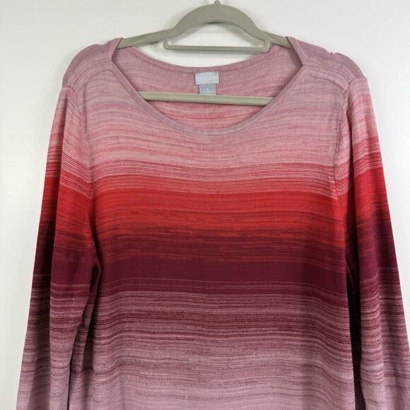 Chicos Red Wild Poppy Ombre Bateau Pullover Cotton Blend Sweater Size 3 (US XL) - Picture 2 of 12